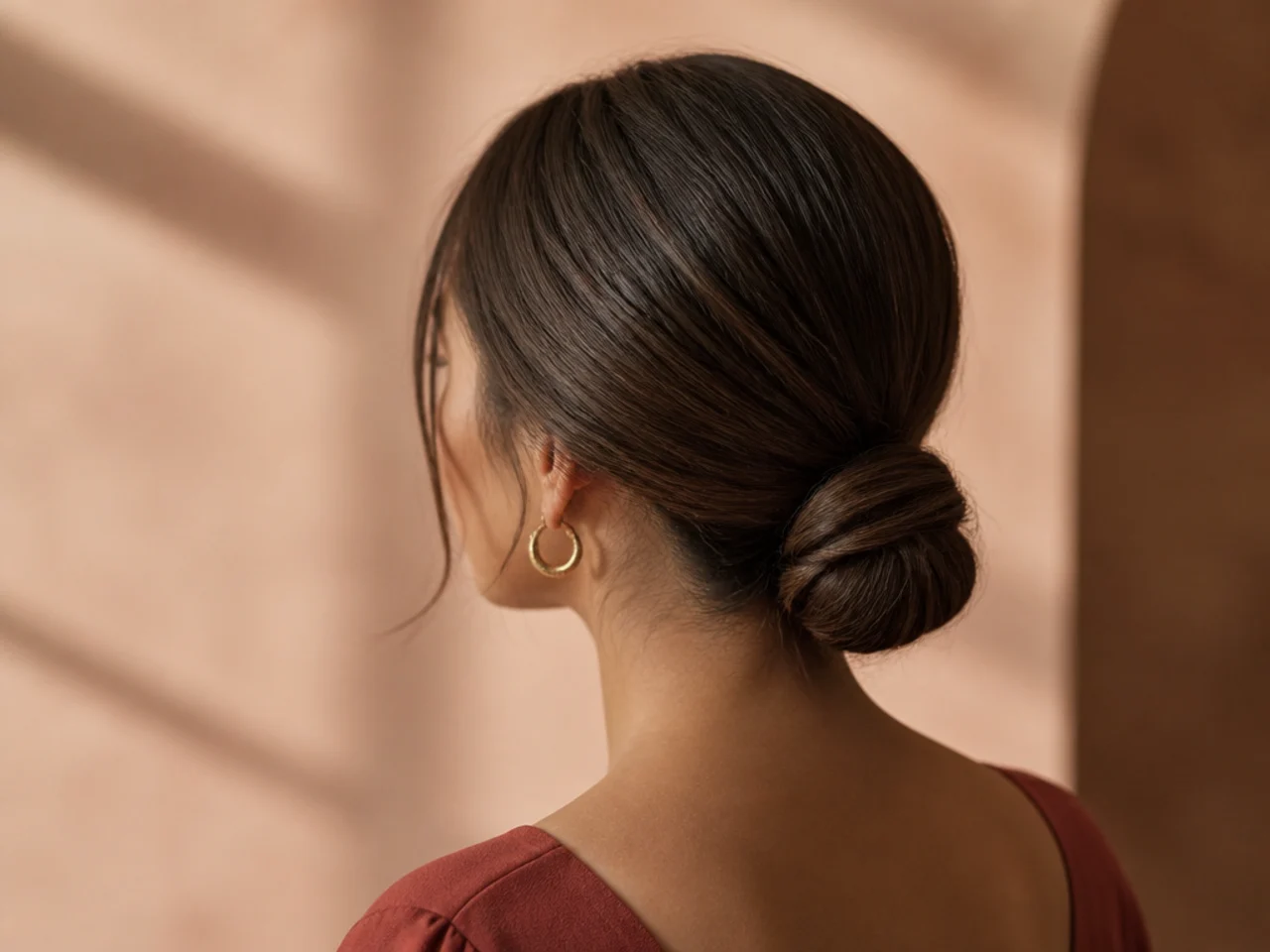 An elegant low bun on fine hair