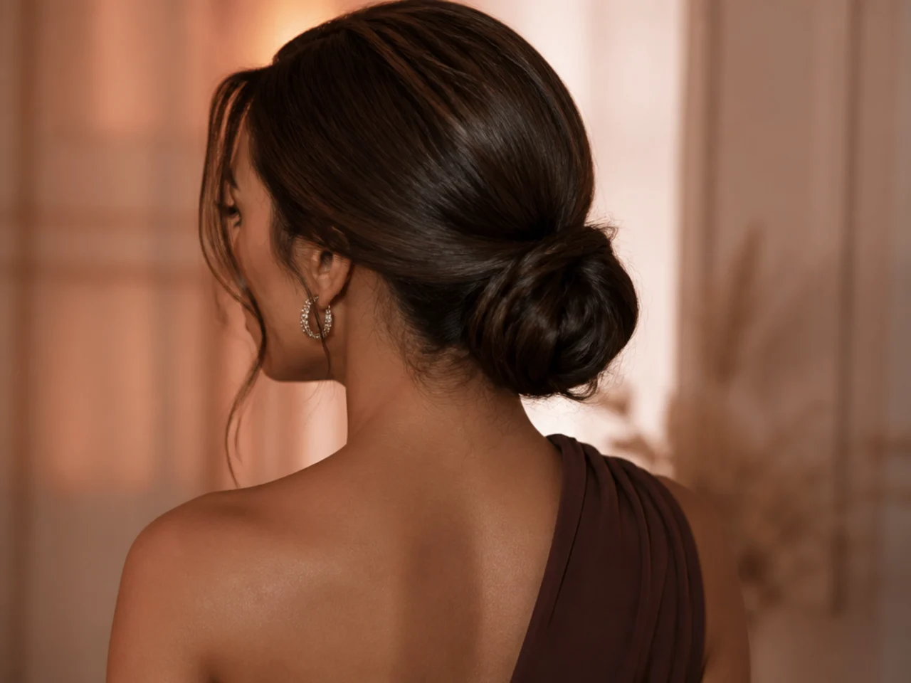 A polished low bun for an evening