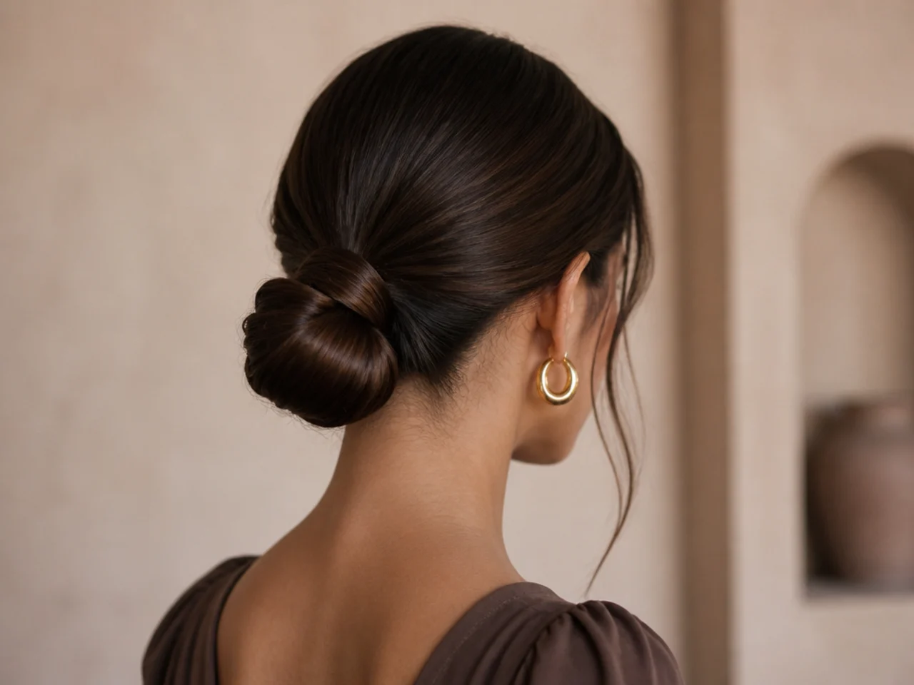 A bun with a visible step where the ponytail is tied