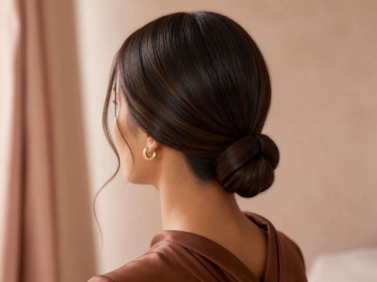 An elegant low bun with a centre part
