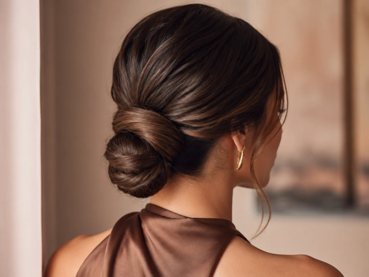 A low bun with the tie wrapped in hair