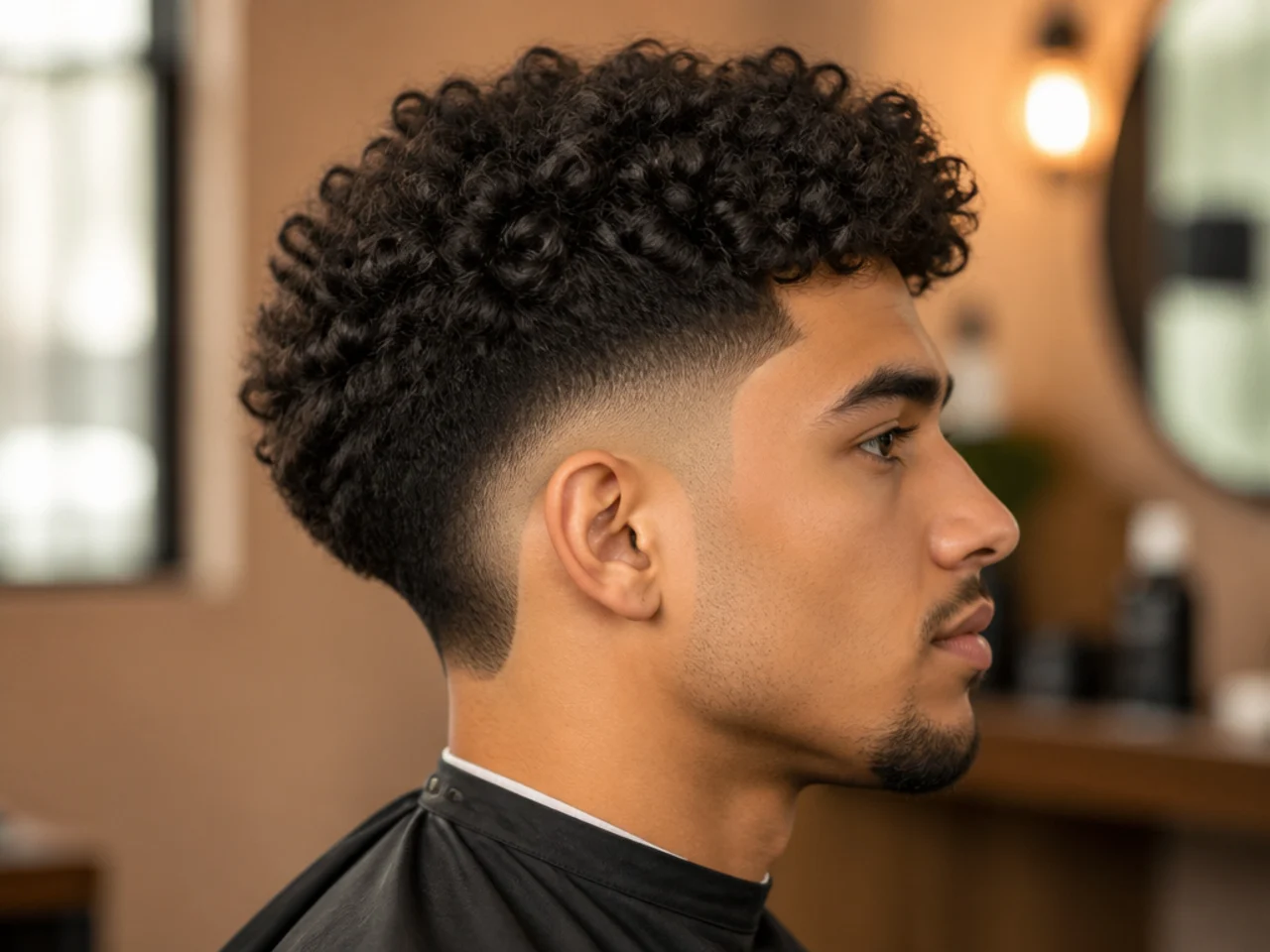 Low burst fade with a curly broccoli top