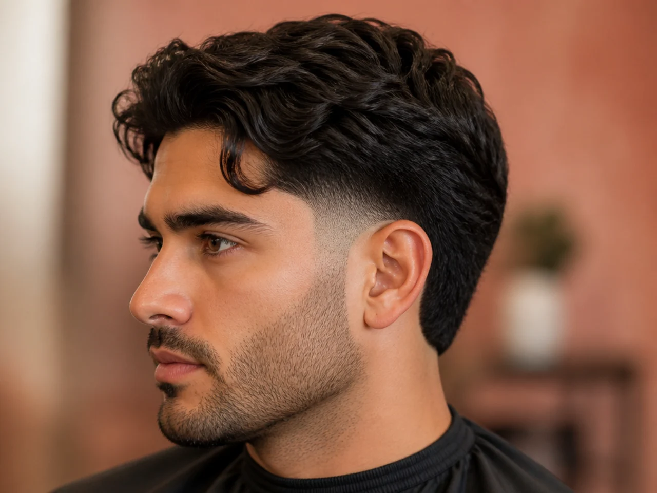 Low burst fade with K-drama comma bangs on straight hair