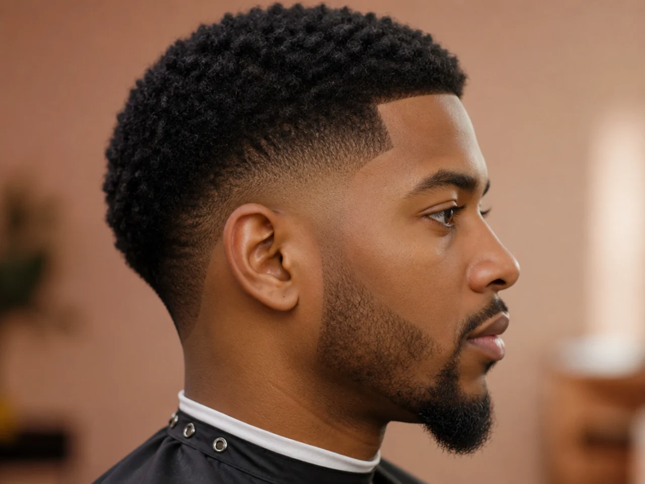 Low burst fade for Black men with a coily top