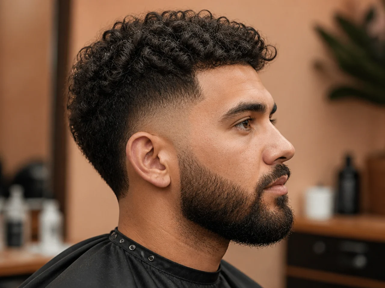 Low burst fade connected into a full beard