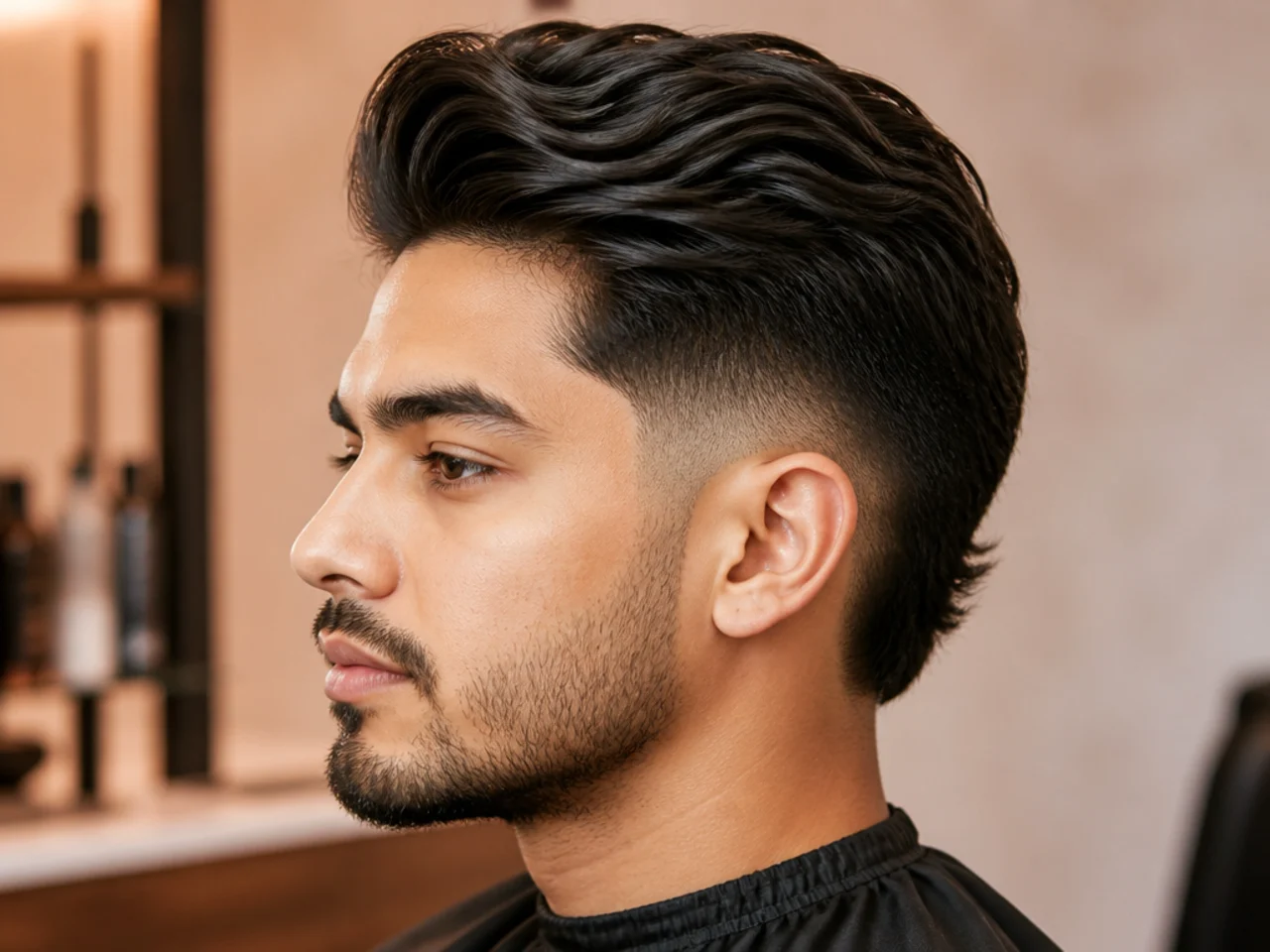 Low burst fade with a voluminous blowout on top