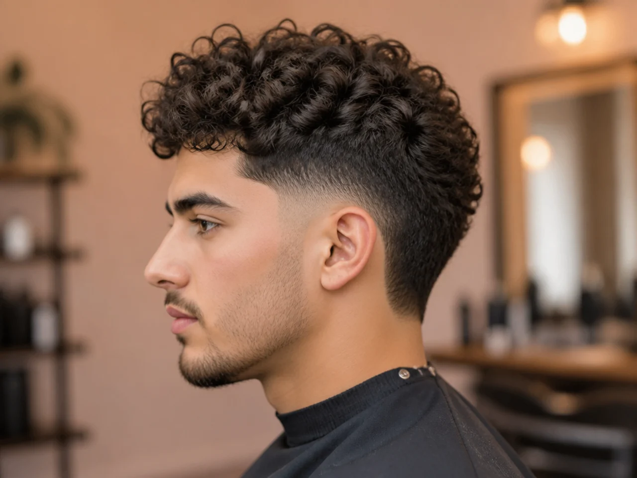 Low burst fade paired with a curly top