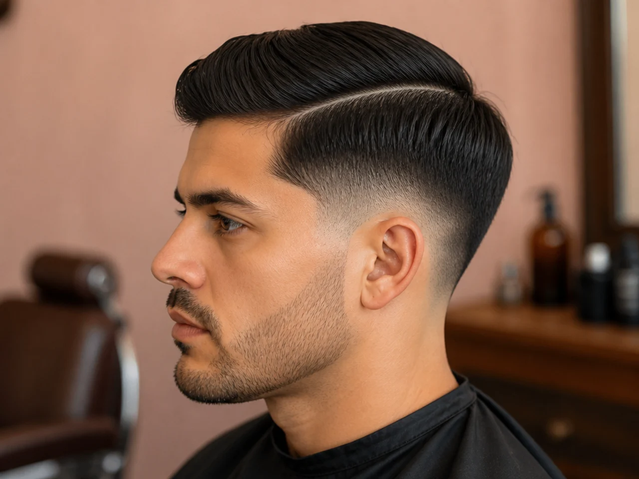 Low burst fade with a classic side part