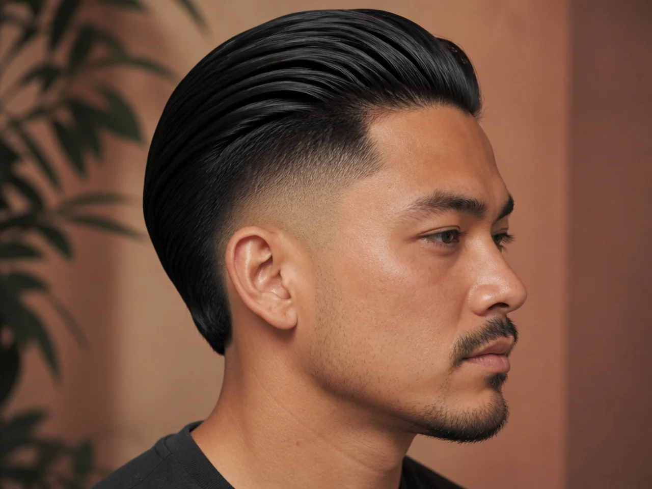 Low burst fade with the top slicked back