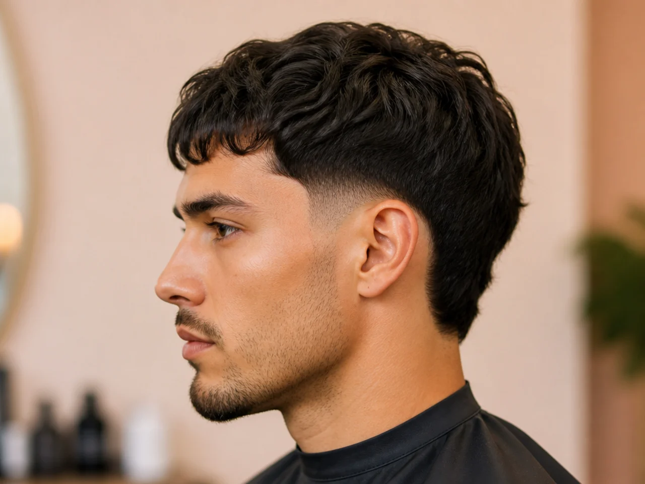 Low burst fade with a piecey textured fringe