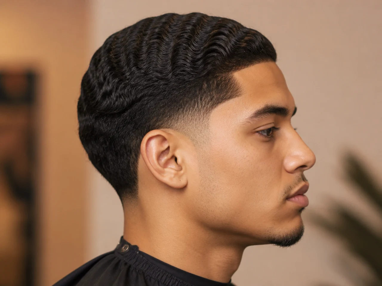 Low burst fade with a wavy textured top