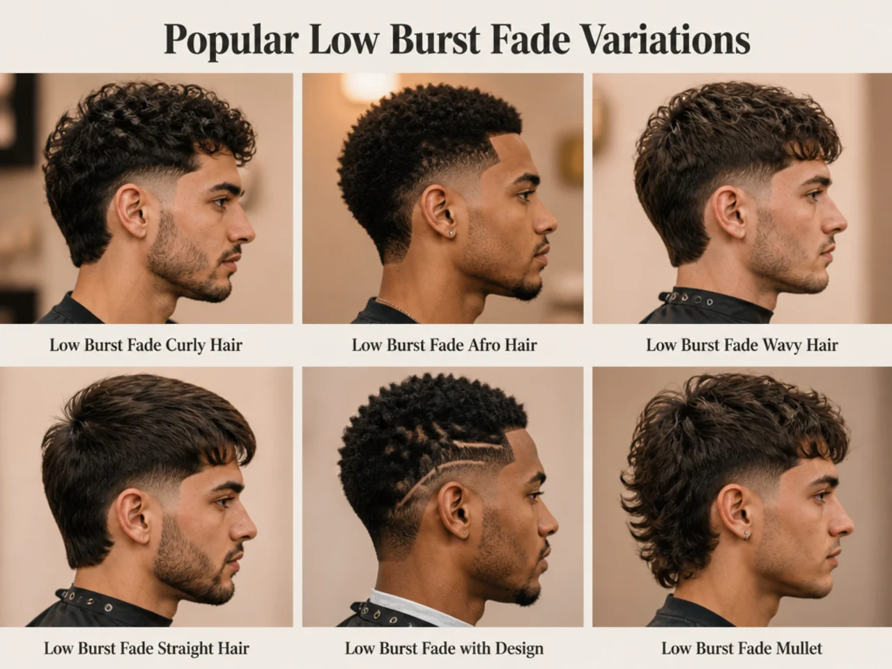 Popular low burst fade variations for men
