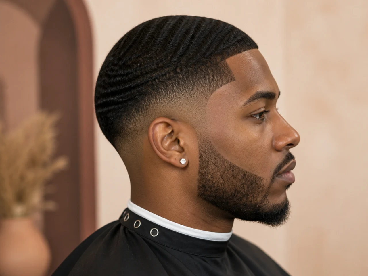 Low drop fade with an exaggerated deep drop arc showcasing 360 waves at the crown