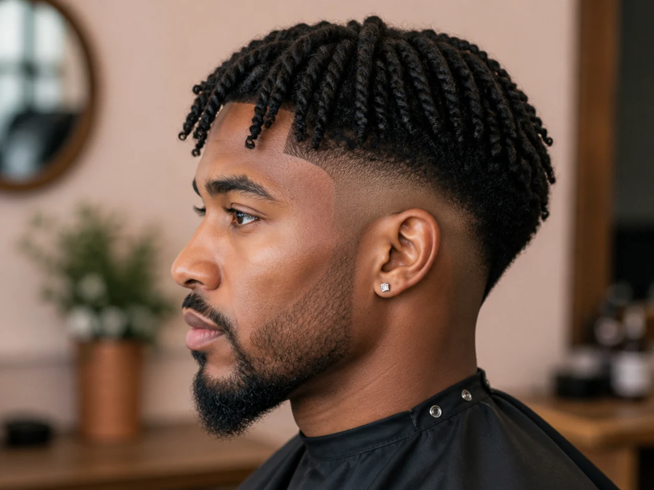 Small two-strand twists across a three-inch 4A top with a low drop fade at the sides