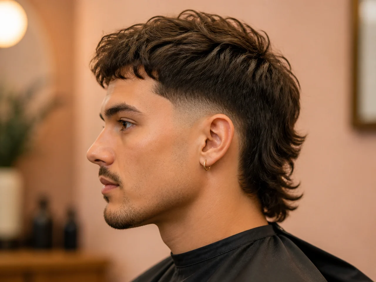 Low drop fade with length left at the nape for a modern mullet