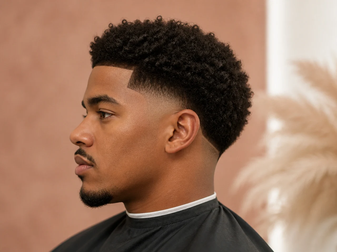 Low drop fade with an exaggerated deep drop arc reaching toward the nape