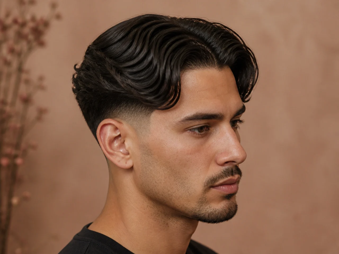 Low drop fade with a soft middle part framing both sides of the face