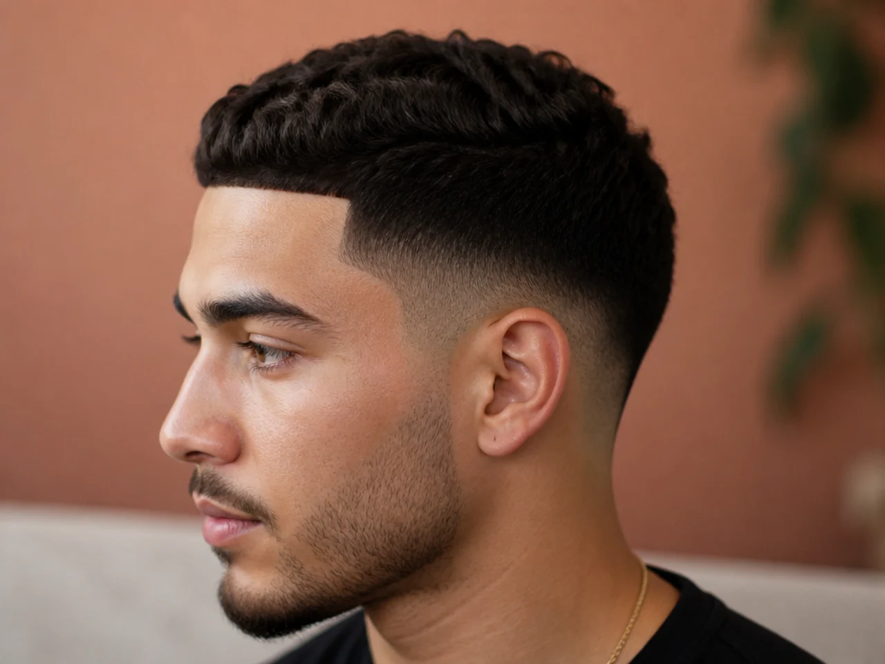 Barber and client discussing drop depth and top length before a low drop fade
