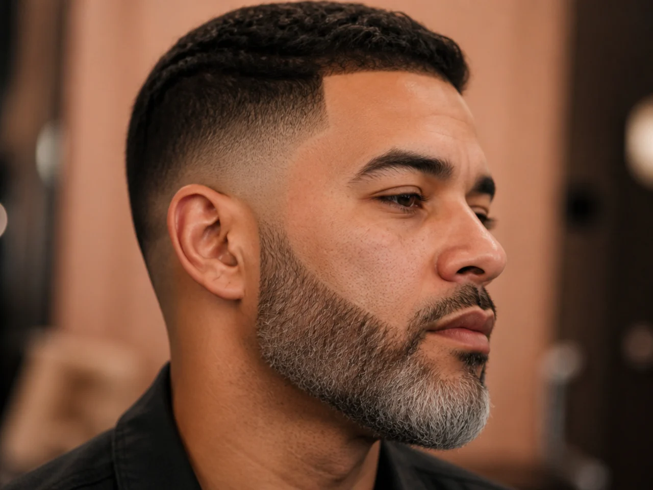 A low fade with a grey beard