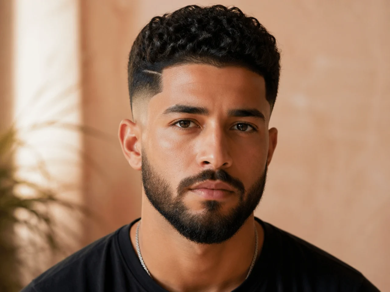 A low drop fade with a beard
