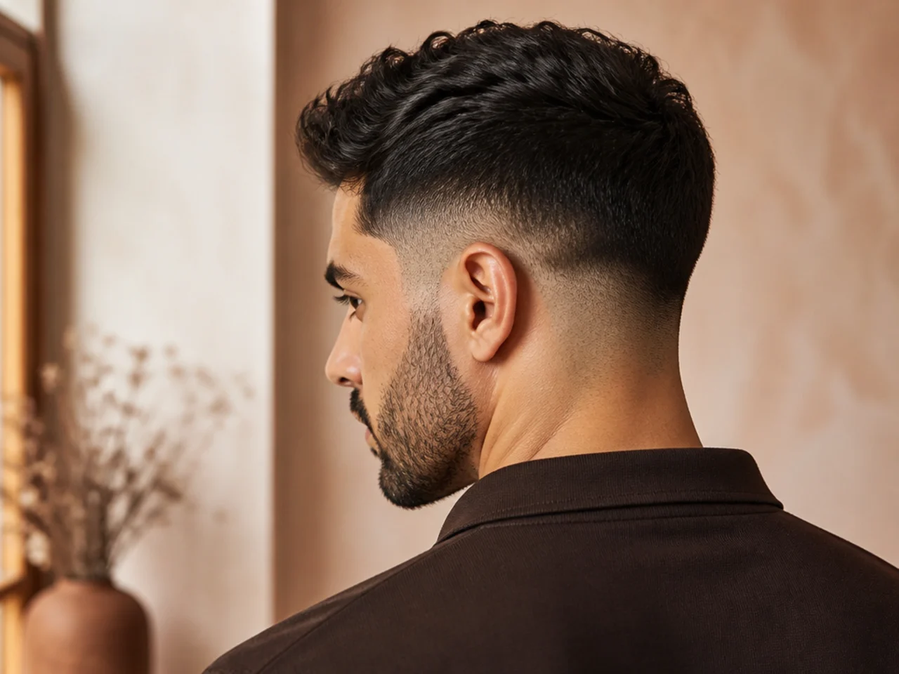 A low fade with heavy stubble