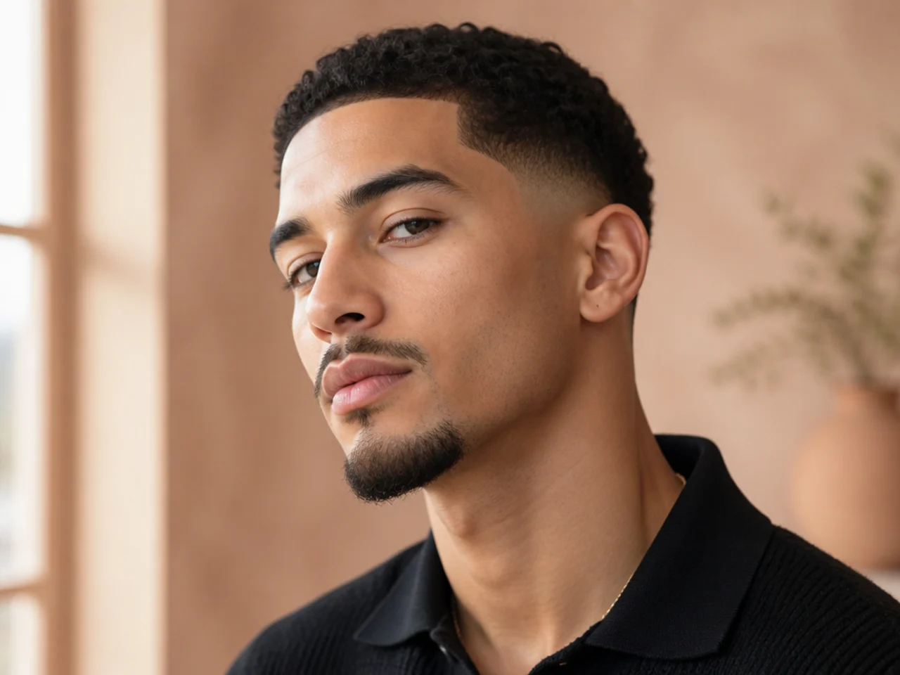 A low fade with a goatee