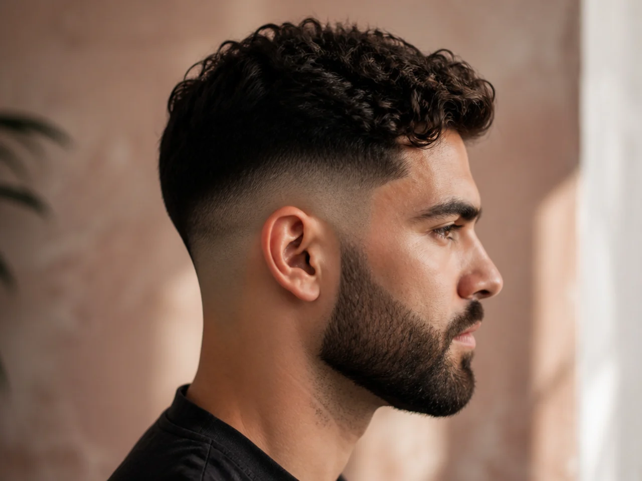 The narrow band where a low fade meets a beard