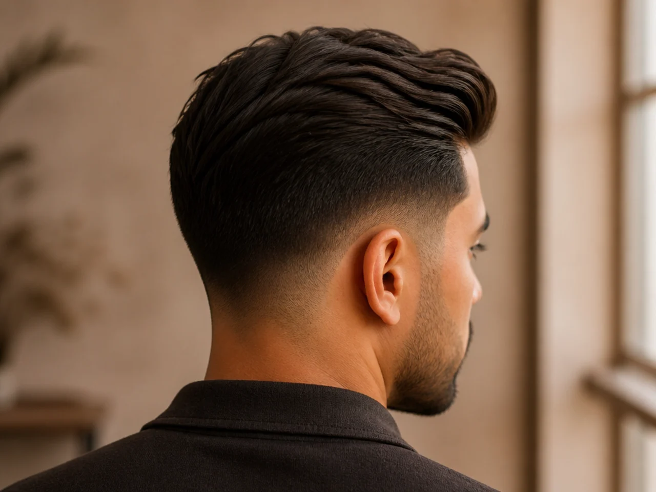 A low fade comb over on thick hair