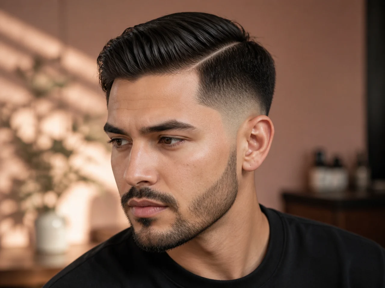 A hard part low fade comb over