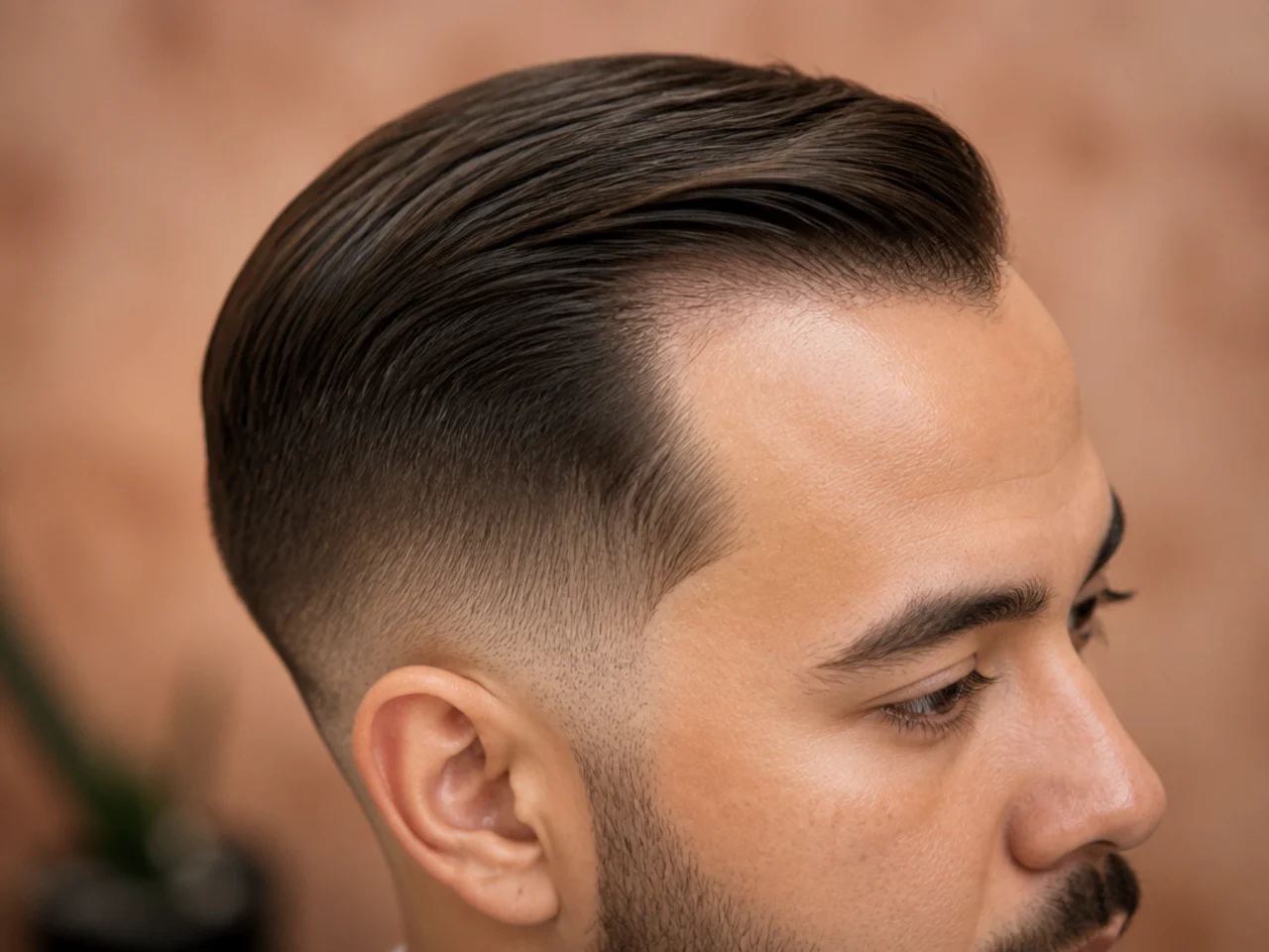 A low fade comb over on a receding hairline