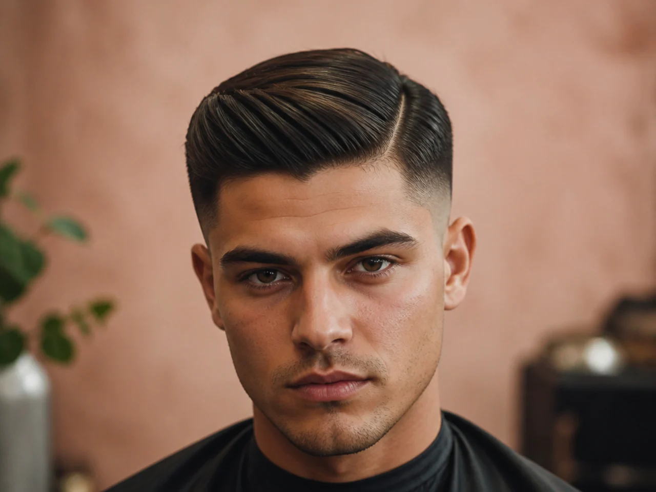 A bulky low fade comb over with heavy sides