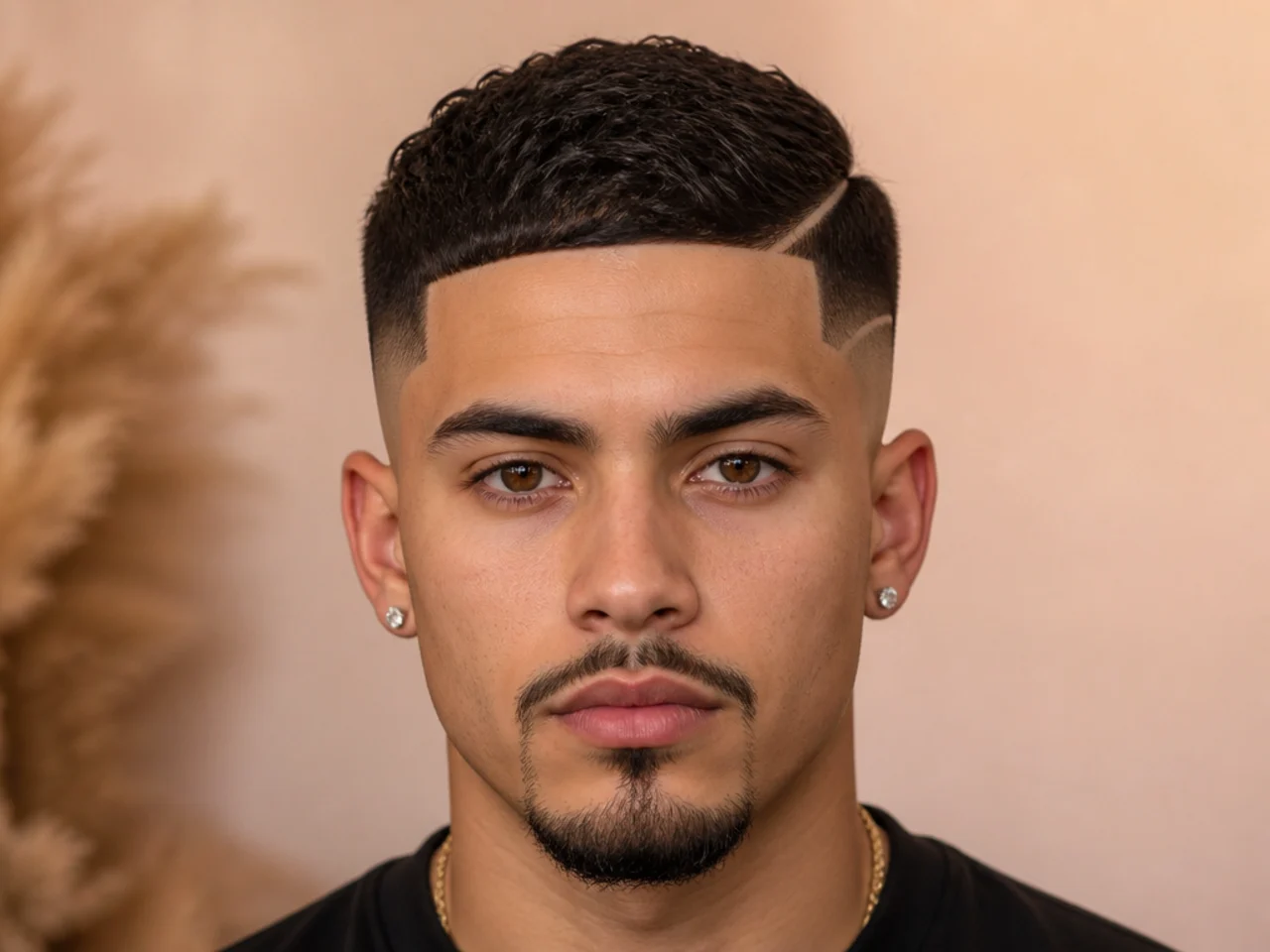 A curved arc design following the ear on a low fade