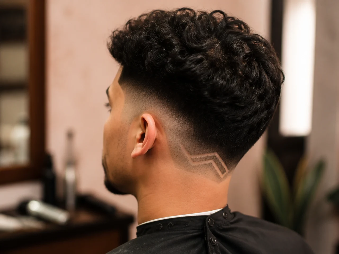 A small chevron design on a low fade