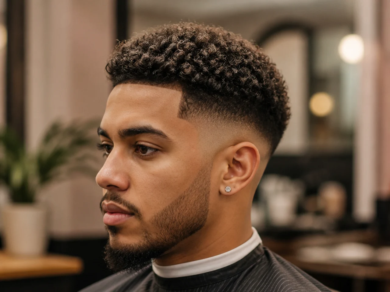 Barber discussing a low fade haircut with a client using a reference photo