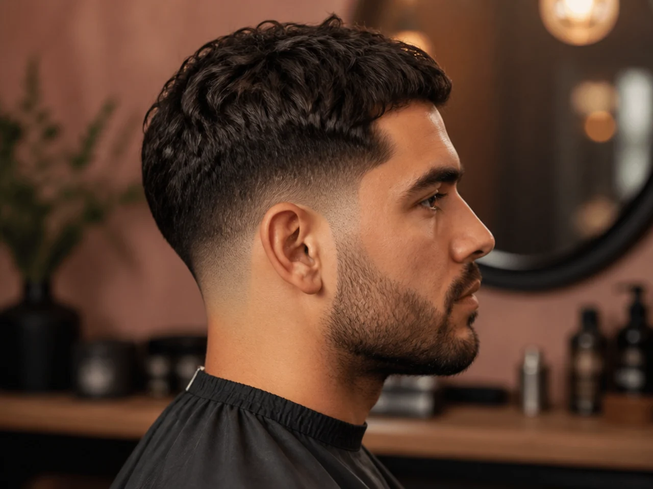 Side profile of a clean low fade haircut on a man, taper starting just above the ear