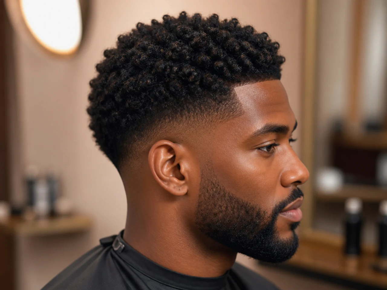 Black hair styling essentials laid out — leave-in, curl cream, wave brush, afro pick, curl sponge, boar-bristle brush, satin bonnet, scalp oil