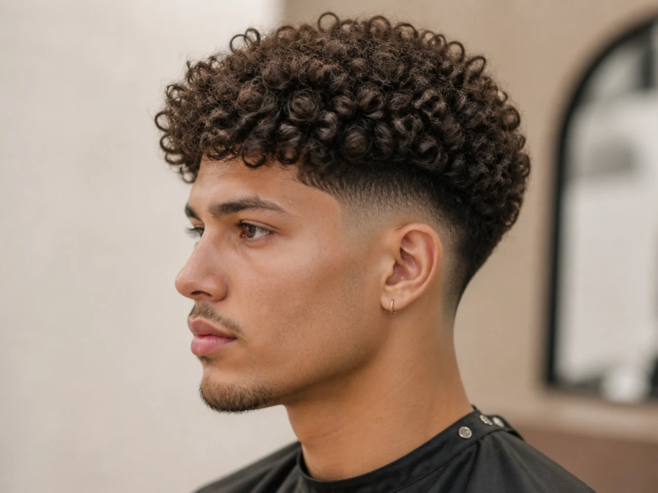 Broccoli-shaped curly top with clean low fade sides on 3B hair