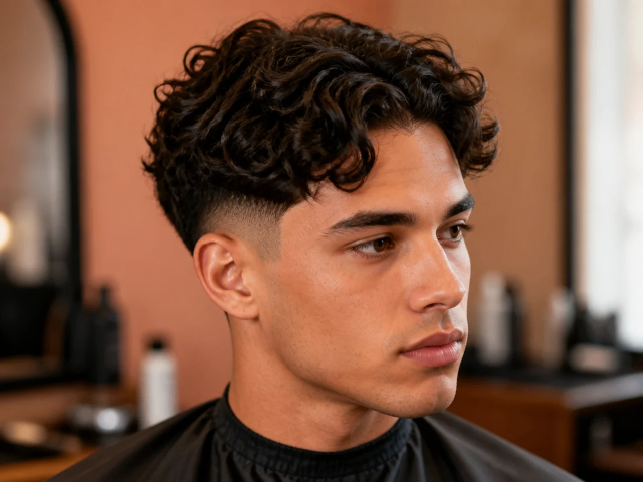Low fade with a curly middle part flowing on both sides on 3A hair