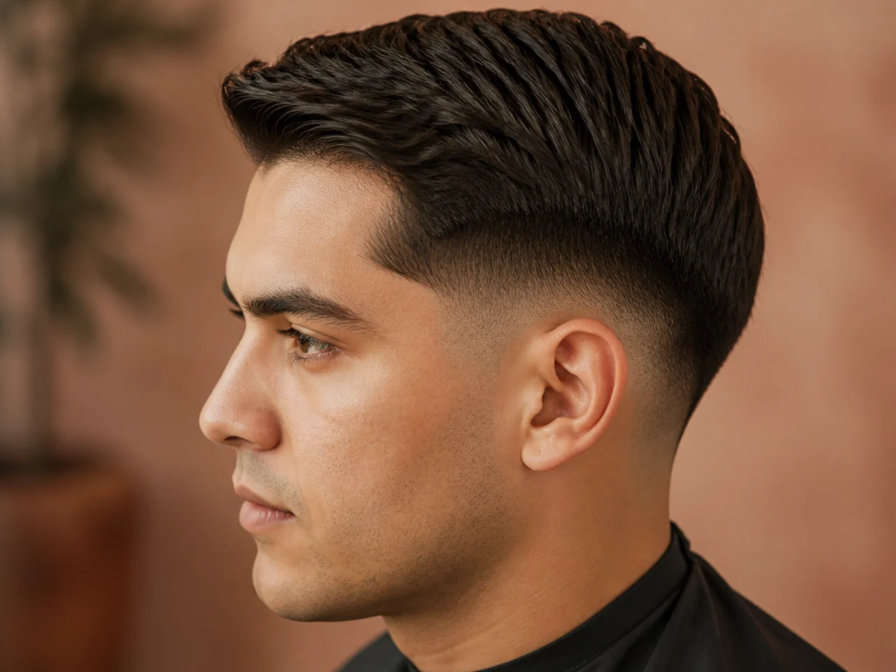Preppy Ivy League haircut with a low fade and a soft side part