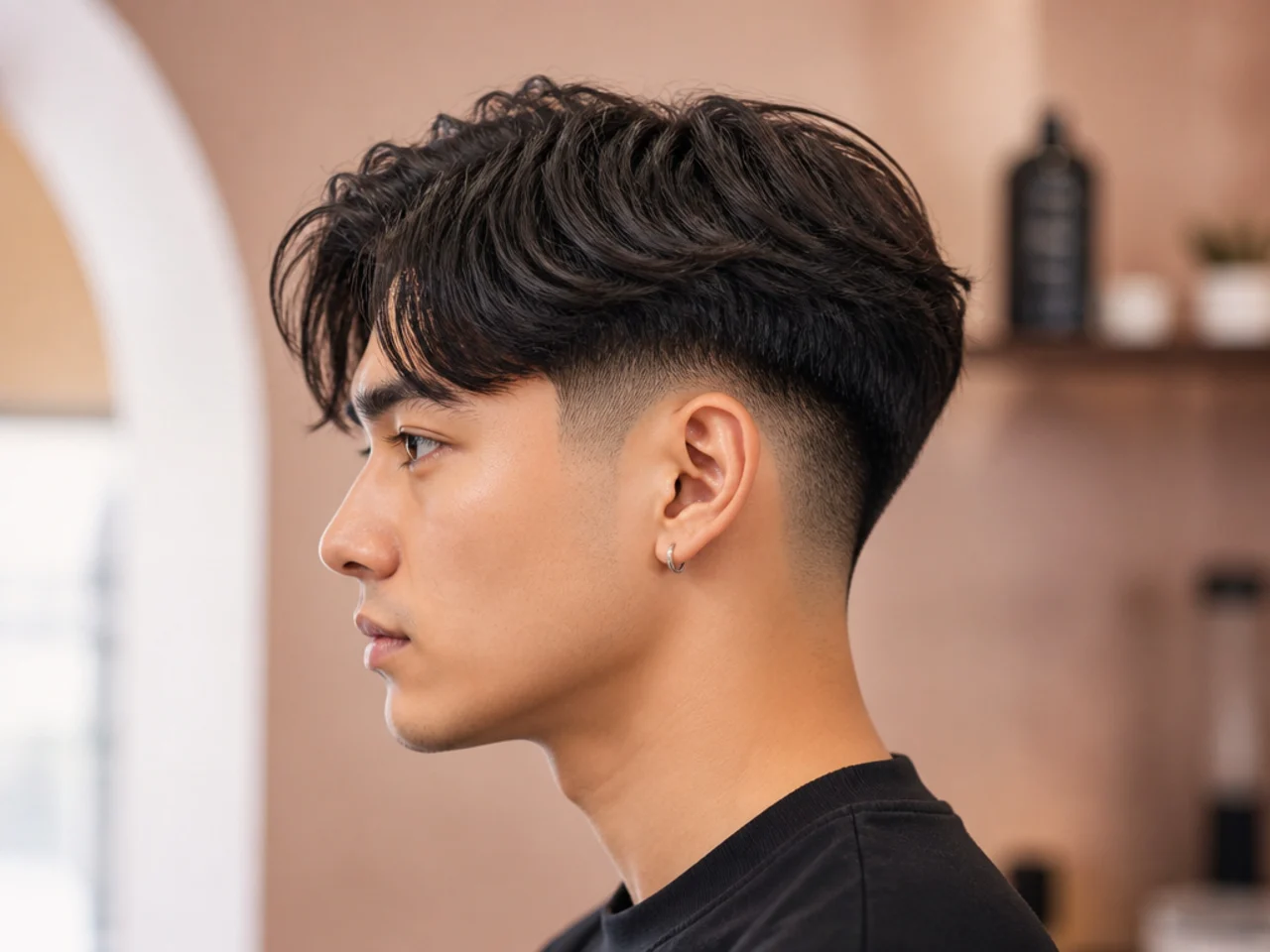 Korean two-block haircut with a low fade underneath