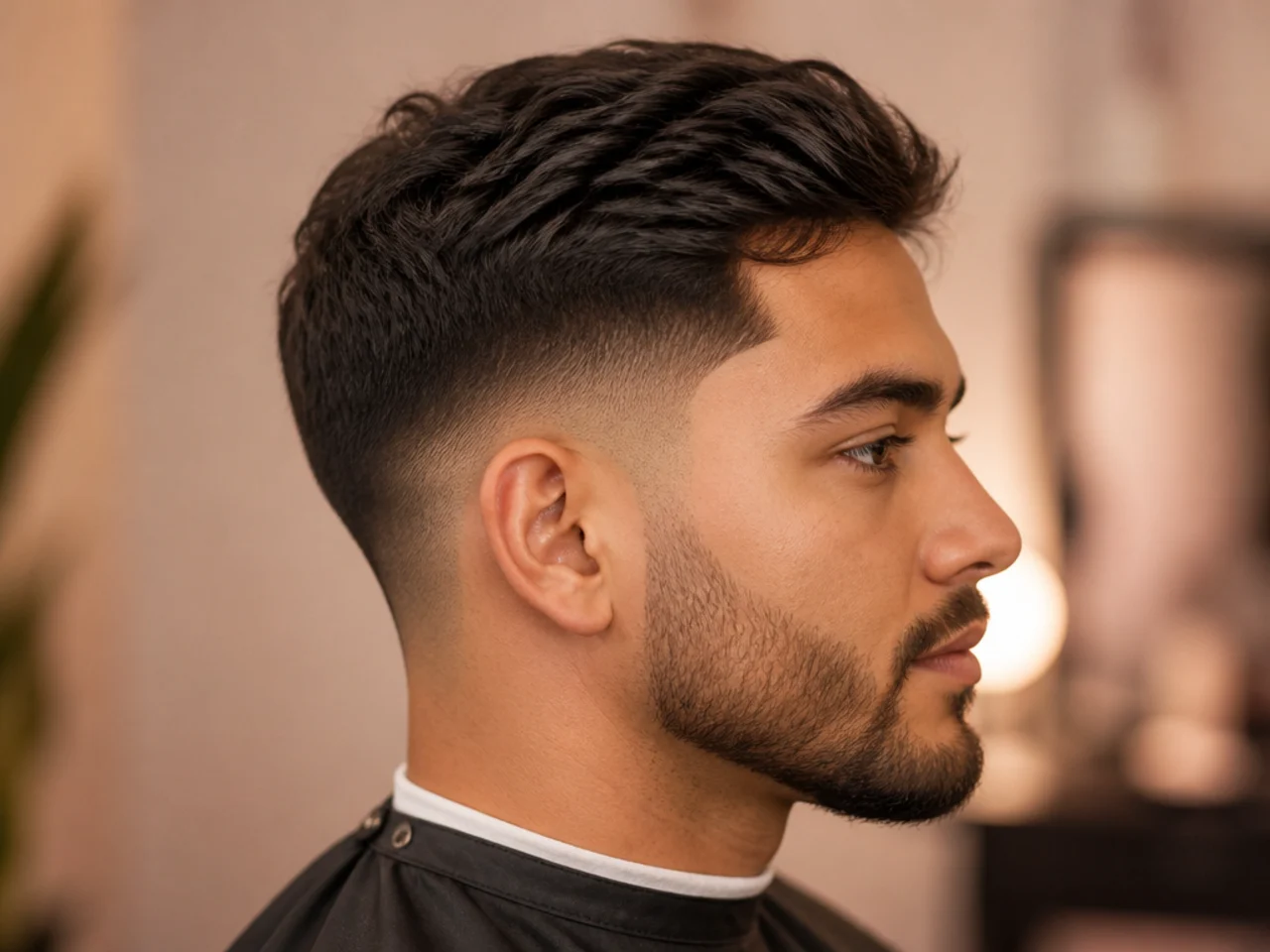 Editorial grid of 25 low fade haircut variations for men in a barbershop lookbook