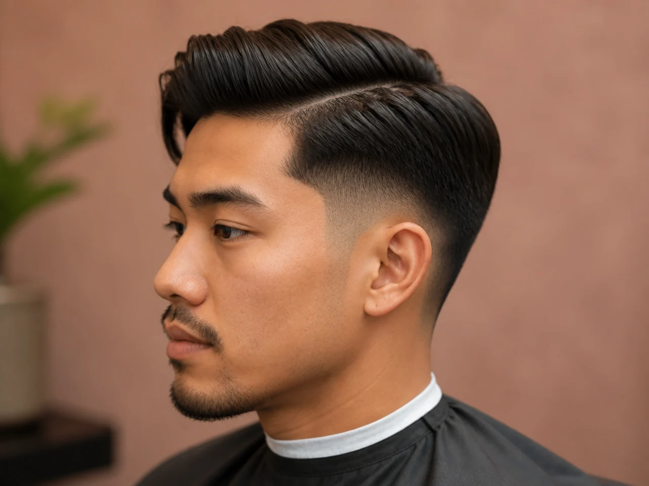 Modern low-fade comb over combed to one side over medium-length hair