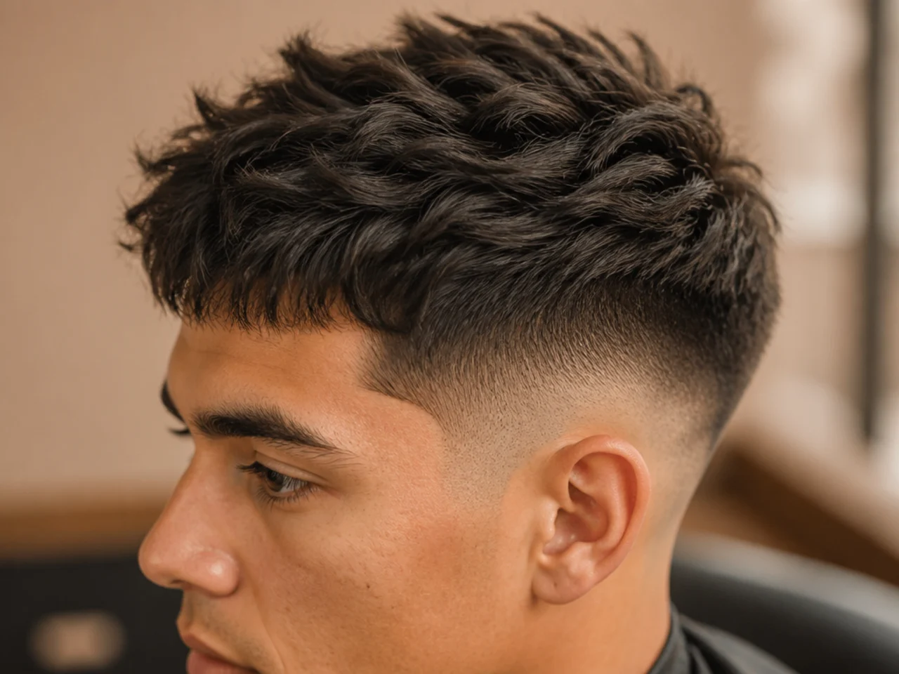 A low fade with a textured top