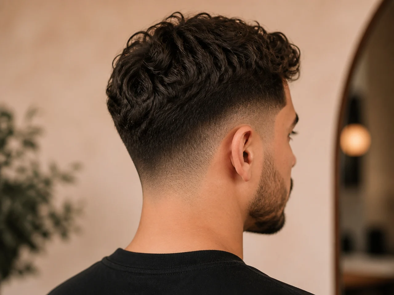 A low fade with a tapered neckline