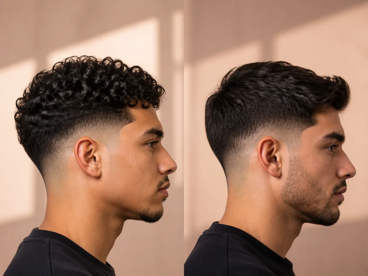 Two similar low fade photos with different side weight