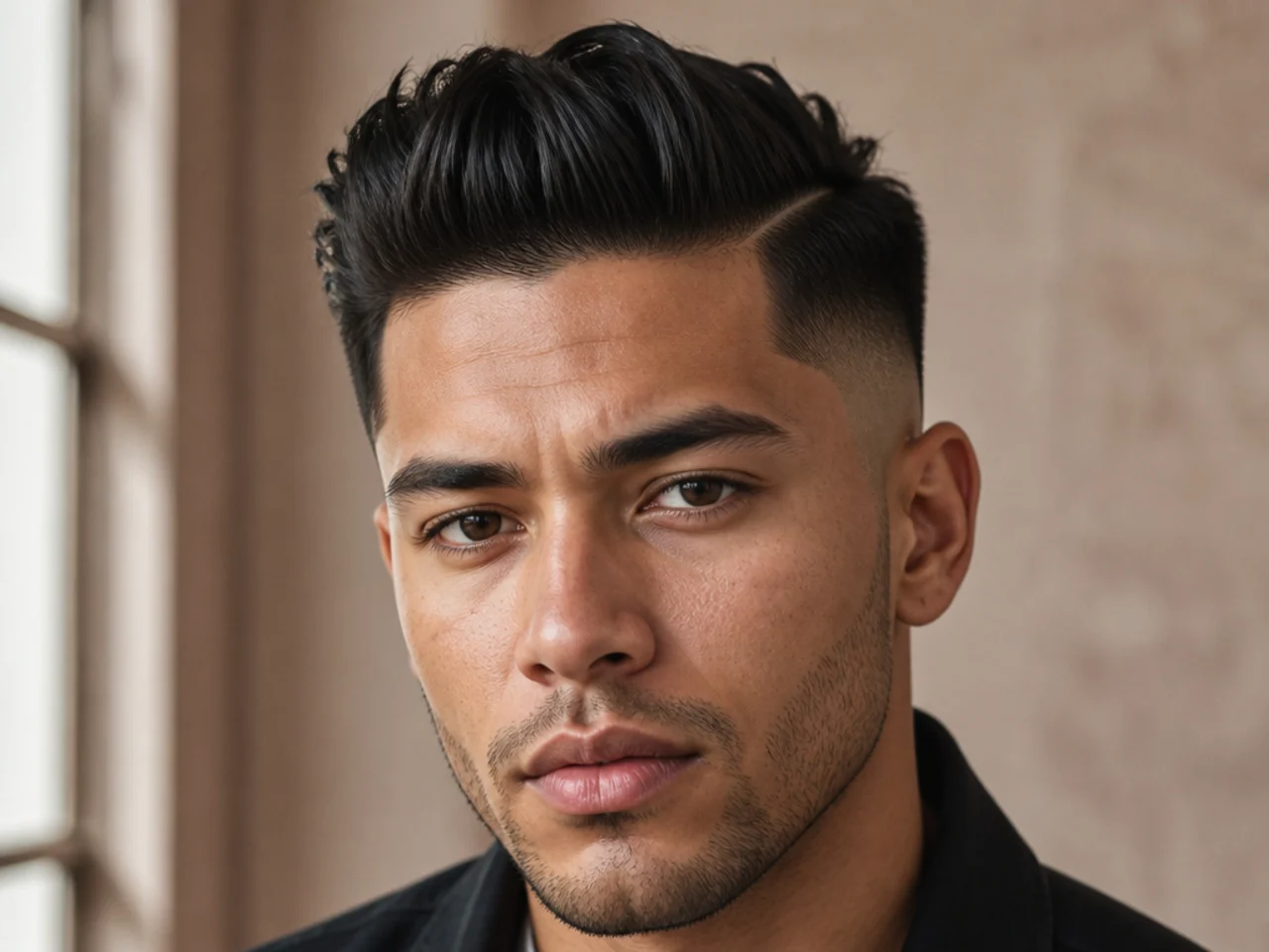 A low fade with the front pushed up