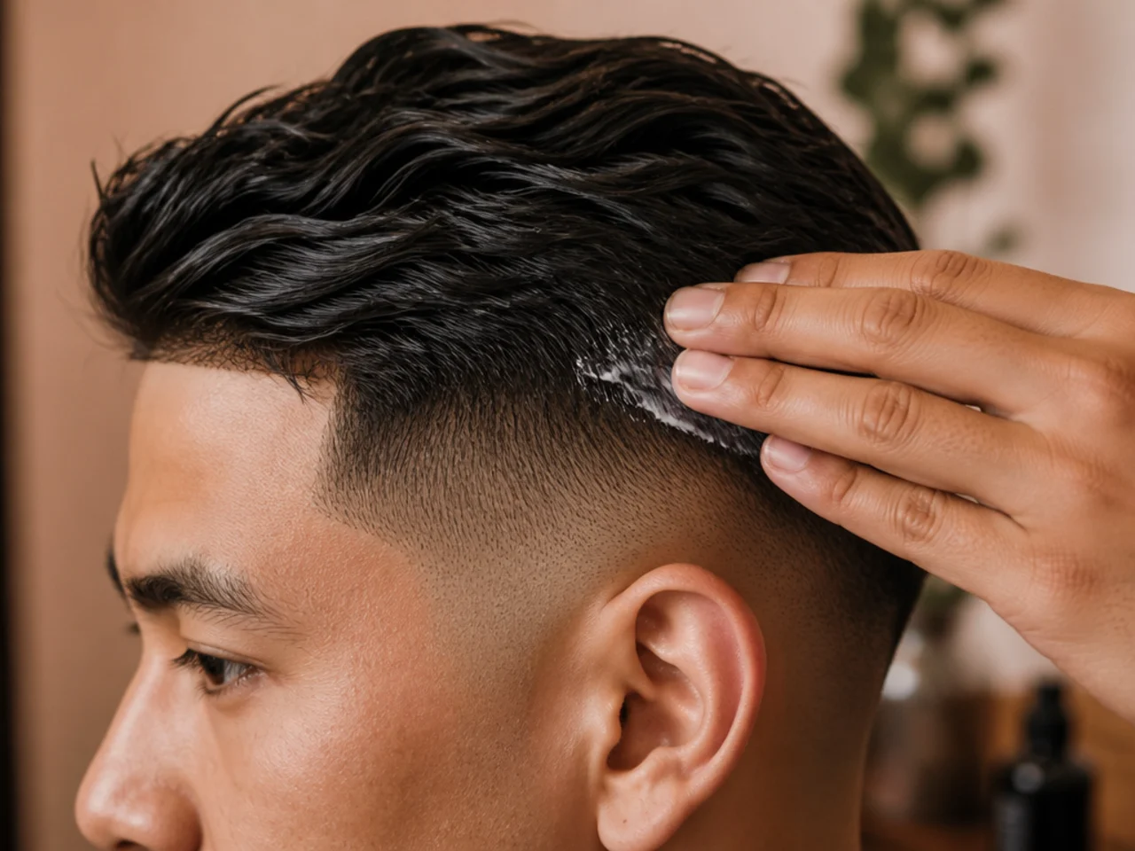 Product being worked through the sides of a low fade