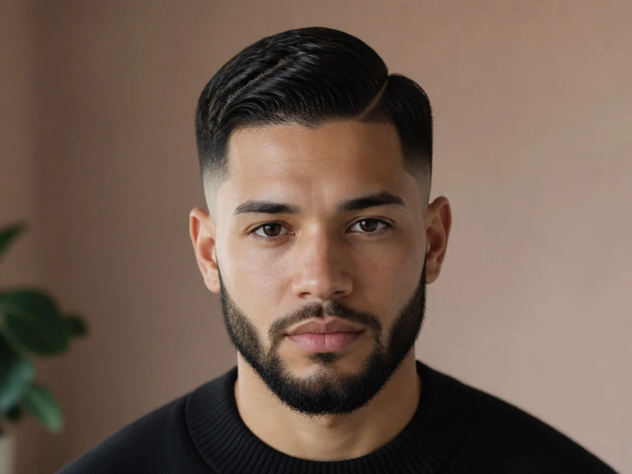 A low fade connected to a beard