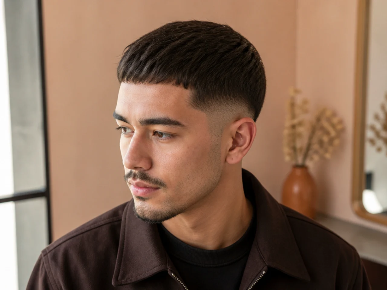 A low fade with a blocked neckline