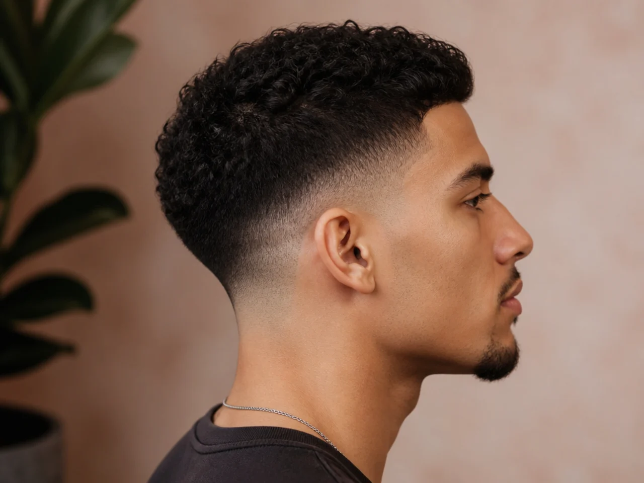 A low fade with a tapered neckline